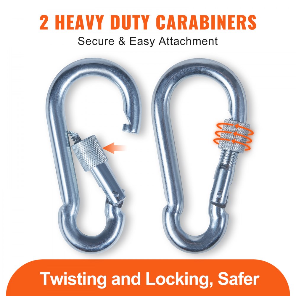 Static Climbing Rope, 32 ft Outdoor Rock Climbing Rope with 26KN Breaking Tension, 0.4`` /10 mm High Strength Safety Rope, Escape Rope with 2pcs Carabiner and Storage Bag