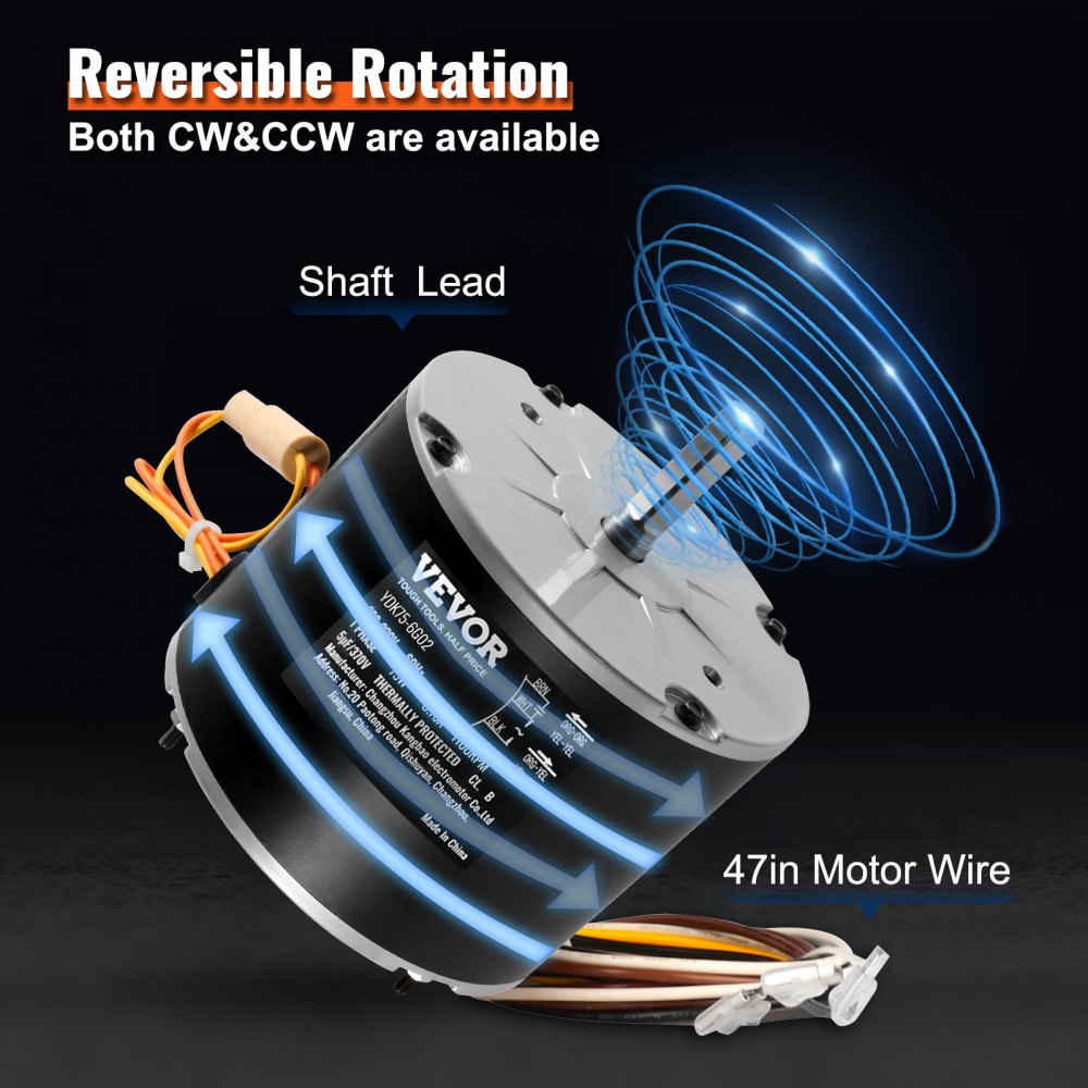 Condenser Fan Motor 5KCP39BGS069S, 5KCP39BGY915S, 1/10 HP 208-230V, 1100RPM, OEM Standard Upgraded Replacement Condenser Motor Reversible Rotating, Explosion-proof CBB65 5μF/370V Capacitor