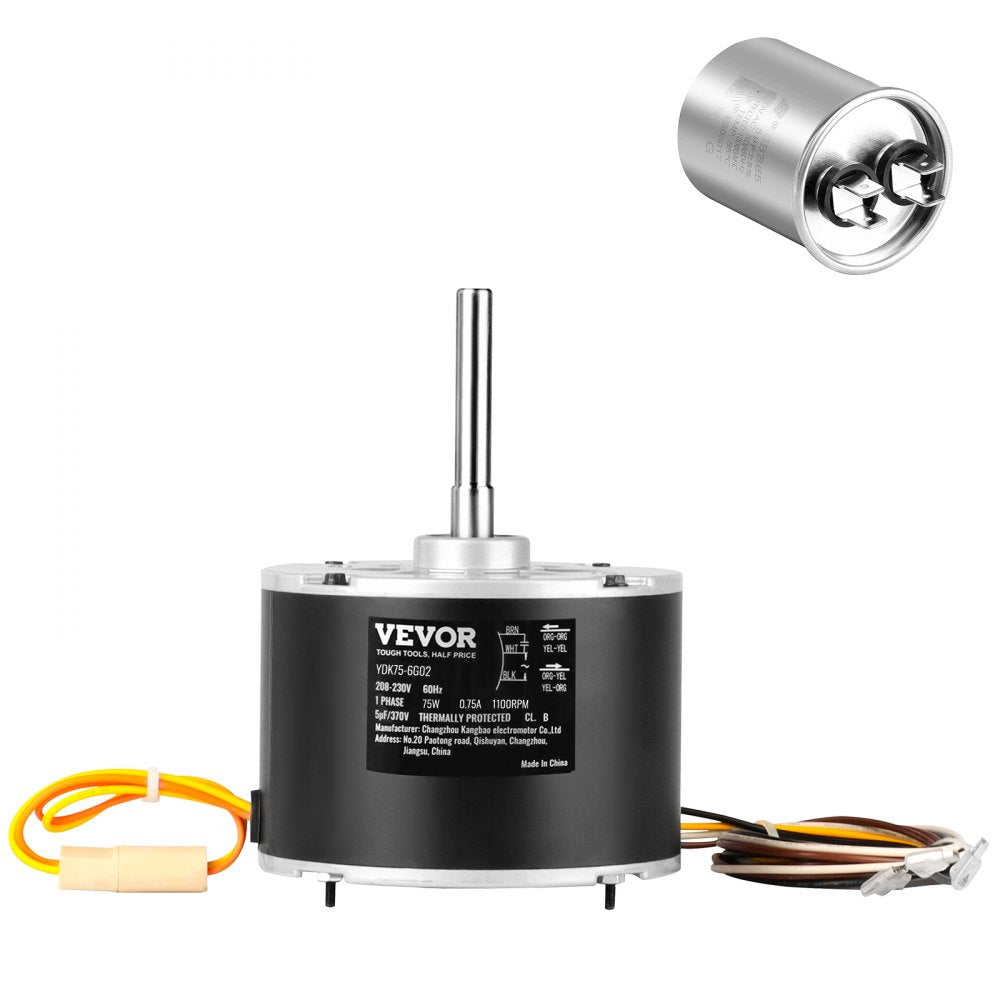 Condenser Fan Motor 5KCP39BGS069S, 5KCP39BGY915S, 1/10 HP 208-230V, 1100RPM, OEM Standard Upgraded Replacement Condenser Motor Reversible Rotating, Explosion-proof CBB65 5μF/370V Capacitor