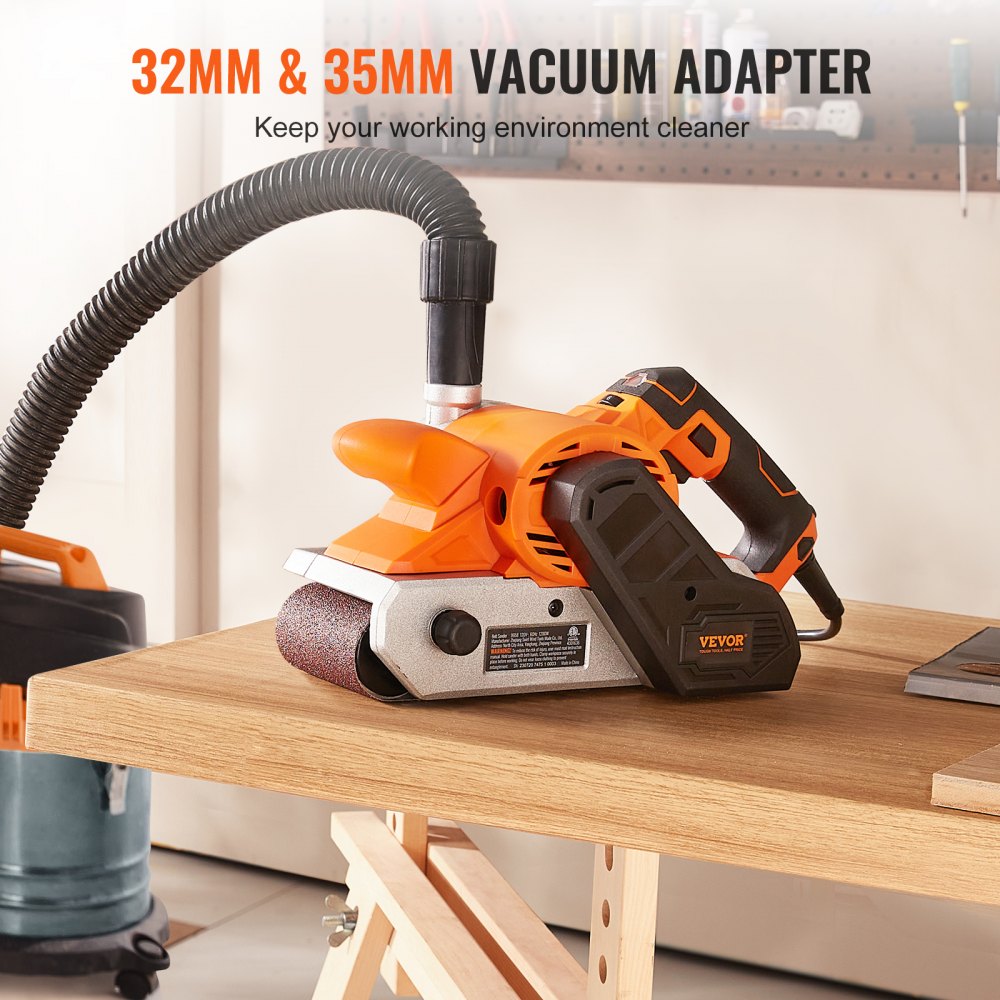 10AMP Belt Sander, 4" x 24" Belt Sanders for Woodworking with 6 Speeds 274-480 m/min, Powerful Sander Machine with 2 in 1 Vacuum Adapter, 2 Dust Bags, 2 Sanding Belts