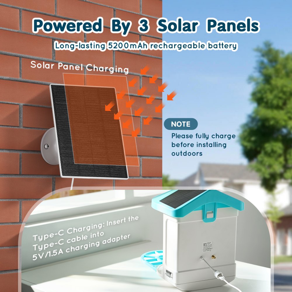 Smart bird feeder with 2K camera, solar panels, and AI species identification features.