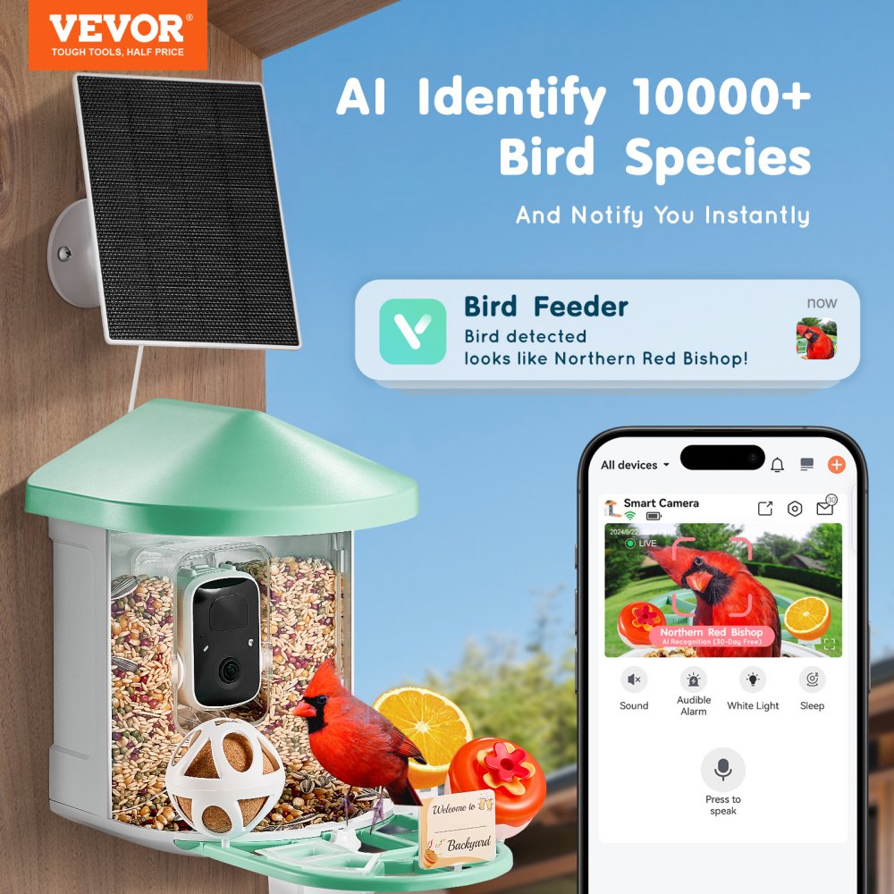 Smart Bird Feeder with Camera 2K HD AI Identify Bird Species Auto Capture