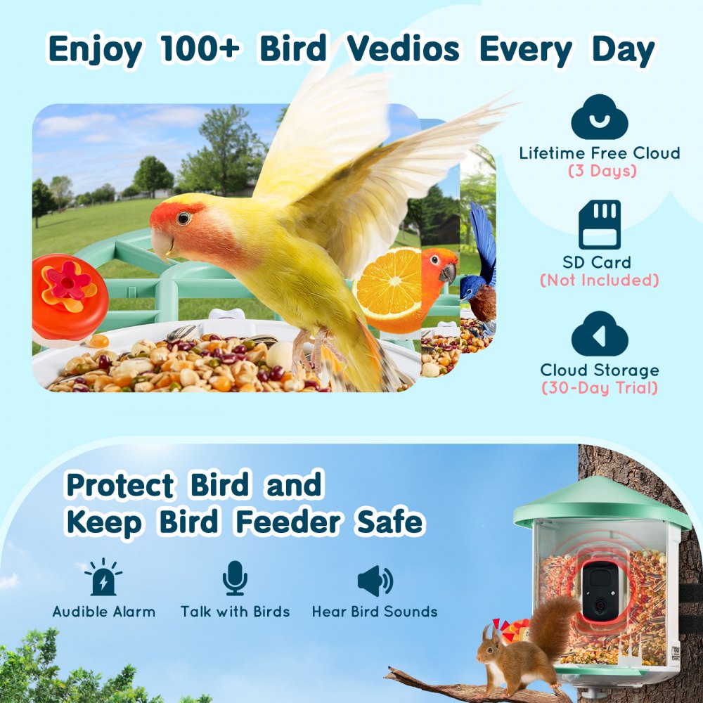 Smart Bird Feeder with Camera 2K HD AI Identify Bird Species Auto Capture