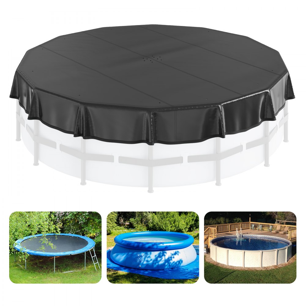 18 Ft Round Pool Cover, Solar Covers for Above Ground Pools, Safety Pool Cover with Drawstring Design, PVC Summer Pool Cover, Waterproof and Dustproof, Black