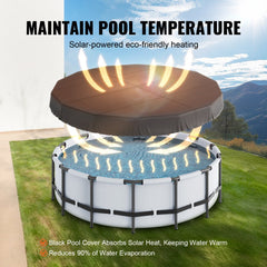 18 Ft Round Pool Cover, Solar Covers for Above Ground Pools, Safety Pool Cover with Drawstring Design, 420D Oxford Fabric Summer Pool Cover, Waterproof and Dustproof, Black