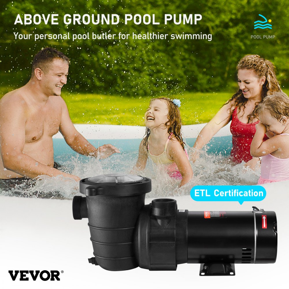 Swimming Pool Pump 1.5HP 115V 1100W, Single Speed Pumps for Above Ground, 5280 GPH Max. Flow, Certification of ETL for Security