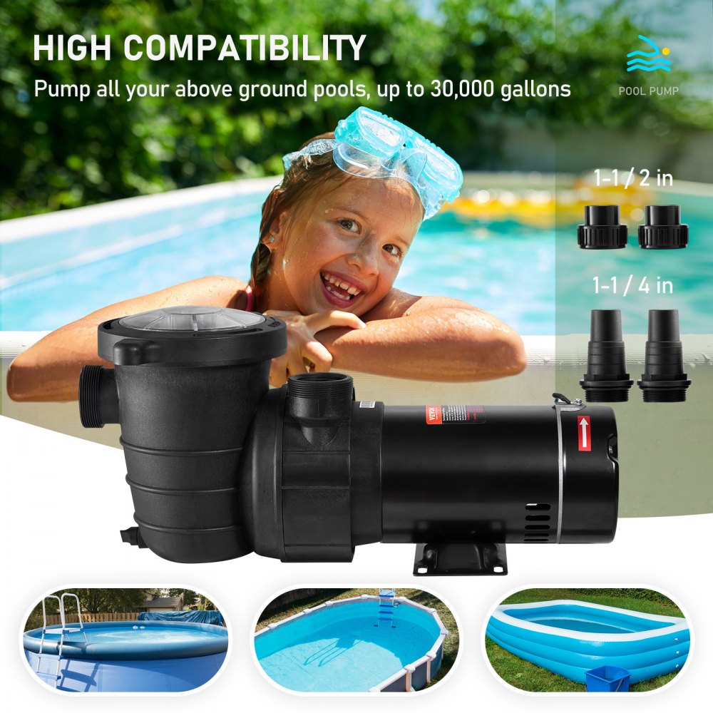 Swimming Pool Pump 1.5HP 115V 1100W, Single Speed Pumps for Above Ground, 5280 GPH Max. Flow, Certification of ETL for Security