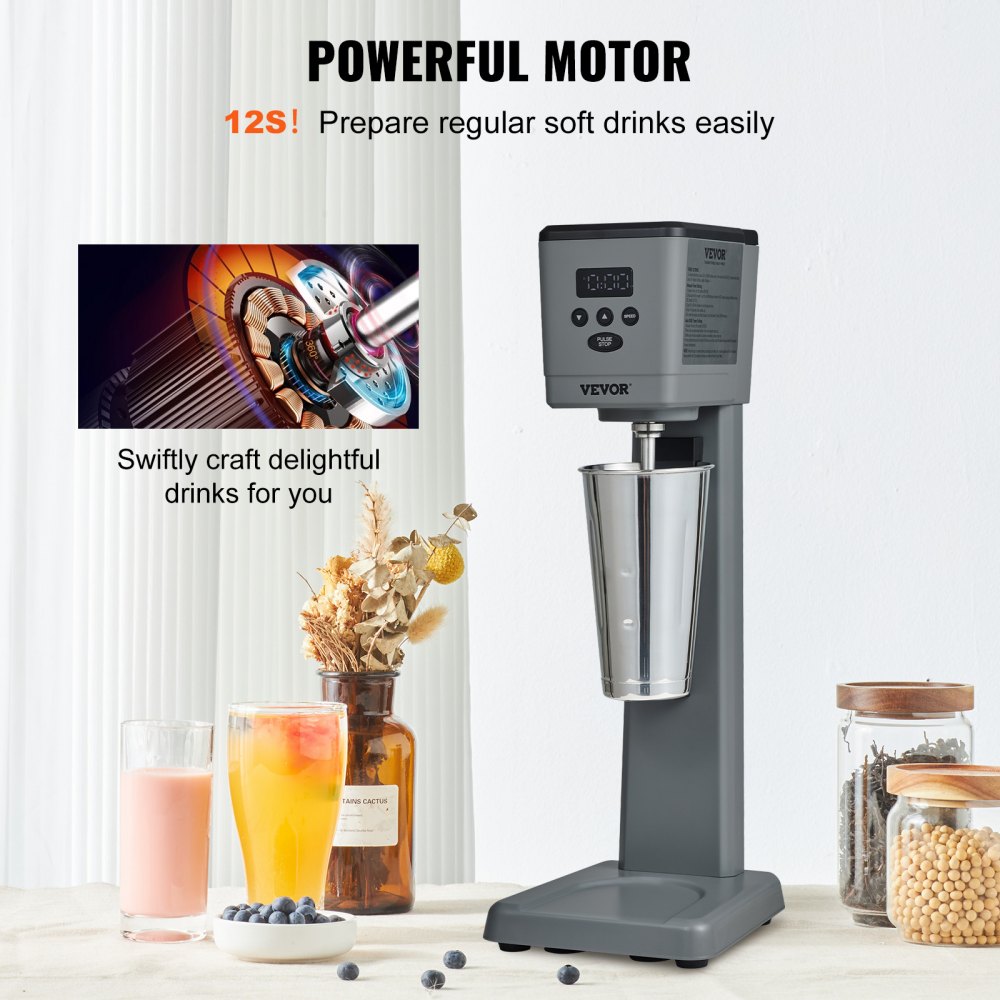 Milkshake Maker, 375W Electric Milkshake Machine, Single Head Drink Mixer Blender Machine, LED Intelligent Microswitch, 3-Speed Milkshake Mixer with 820 ml Stainless Steel Cup