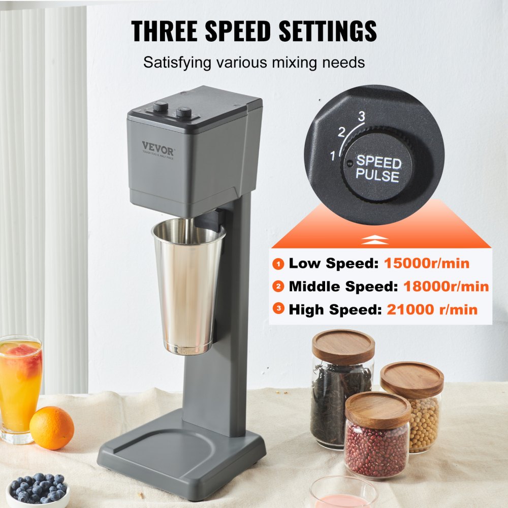 Milkshake Maker Machine, 375W Commercial Milk Shake Maker Mixer, Single Head Drink Mixer Blender Machine, 3-Speed Milkshake Blender with 27.7oz Stainless Steel Cup for Commercial