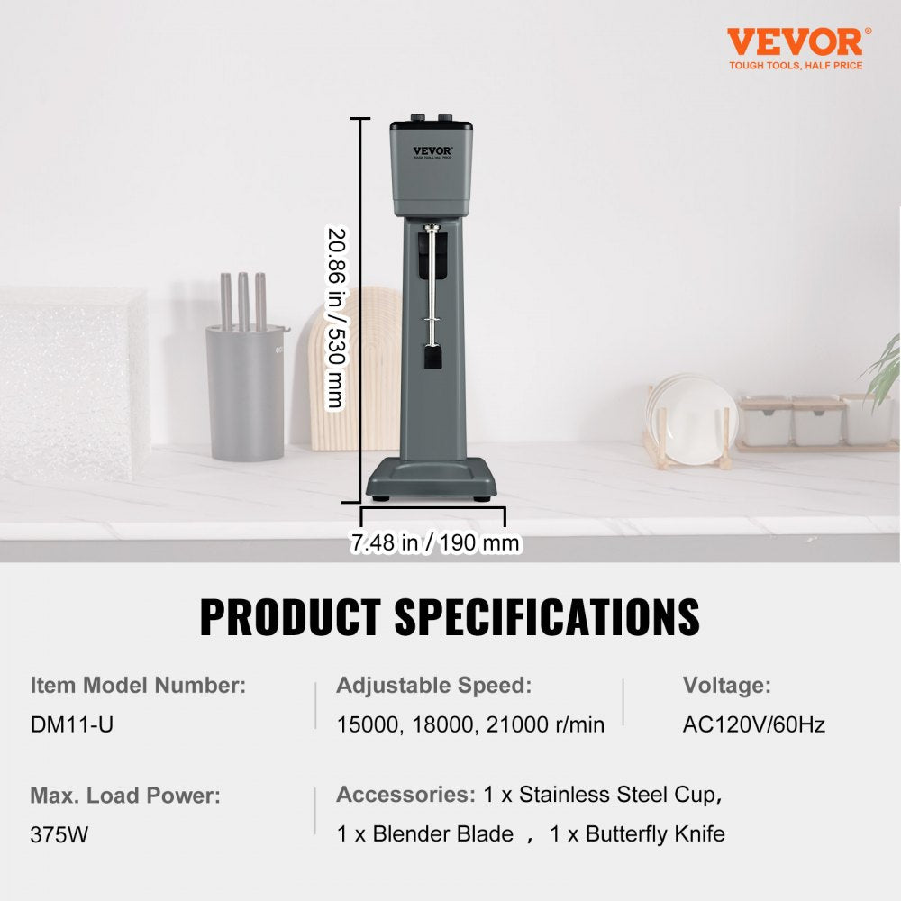 Milkshake Maker Machine, 375W Commercial Milk Shake Maker Mixer, Single Head Drink Mixer Blender Machine, 3-Speed Milkshake Blender with 27.7oz Stainless Steel Cup for Commercial
