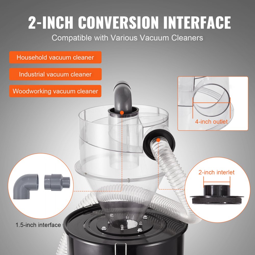Cyclone Dust Separator w/ Tank Vacuum Cleaner Separator 4" for 13 Gal Tank