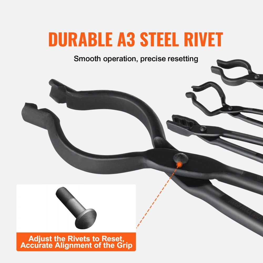 Blacksmith Tongs, 18” 4 PCS, V-Bit Bolt Tongs, Wolf Jaw Tongs, Z V-Bit Tongs and Gripping Tongs, Carbon Steel Forge Tongs with A3 Steel Rivets, for Beginner and Seasoned Blacksmiths, Bladesmiths