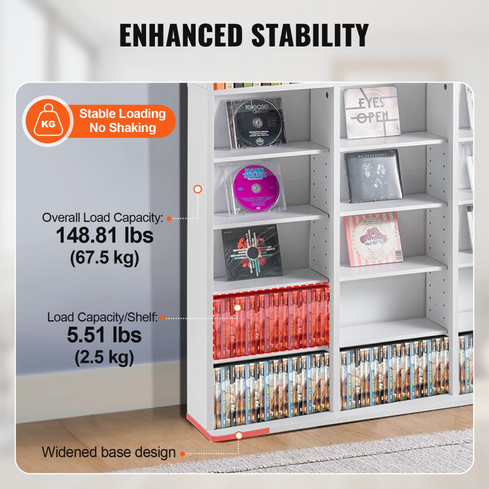 Media Storage Cabinet 9 Layers Adjustable DVD Shelves Holds 756 CDs White