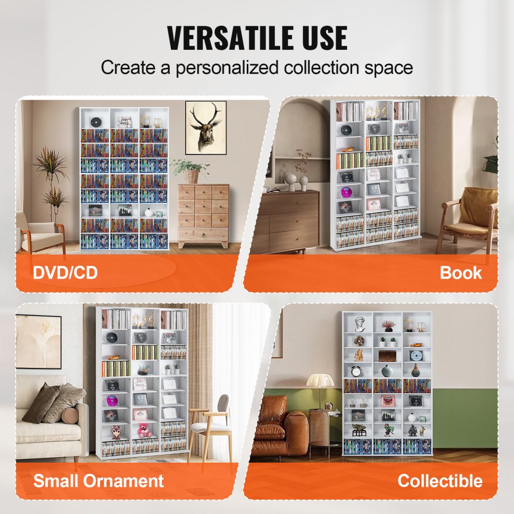Media Storage Cabinet 9 Layers Adjustable DVD Shelves Holds 756 CDs White