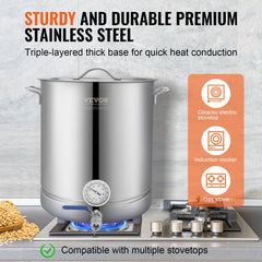 Stainless Steel Kettle, 16 GALLON Brewing Pot, Tri Ply Bottom for Beer, Brew Kettle Pot, Home Brewing Supplies Includes Lid, Handle, Thermometer, Ball Valve Spigot, Filter, Filter Tray