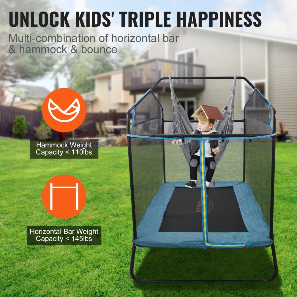 6FT Trampoline for Kids, 72" Indoor/Outdoor Toddlers Trampoline, Mini Baby Trampoline with Safety Enclosure Net, Gymnastics Bar, Hammock, Recreational Trampoline Birthday Gift for 3+ Years Kids