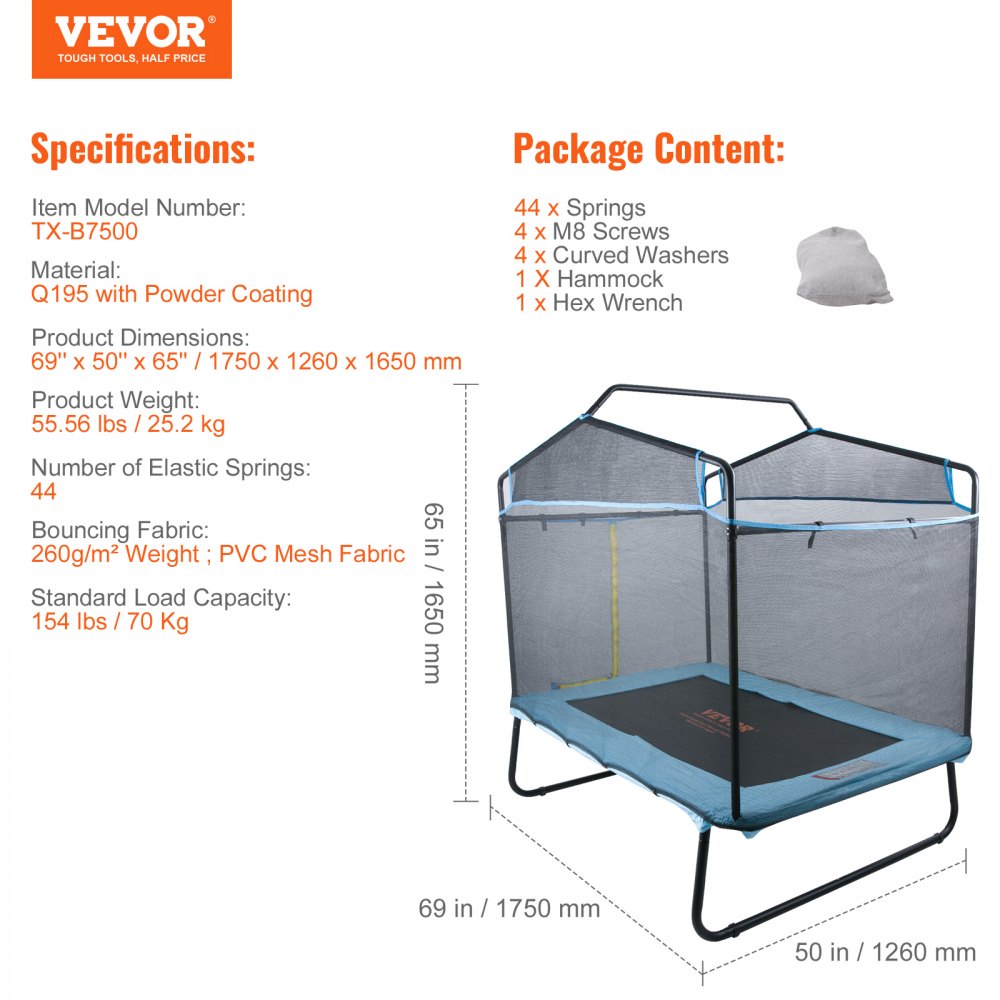 6FT Trampoline for Kids, 72" Indoor/Outdoor Toddlers Trampoline, Mini Baby Trampoline with Safety Enclosure Net, Gymnastics Bar, Hammock, Recreational Trampoline Birthday Gift for 3+ Years Kids