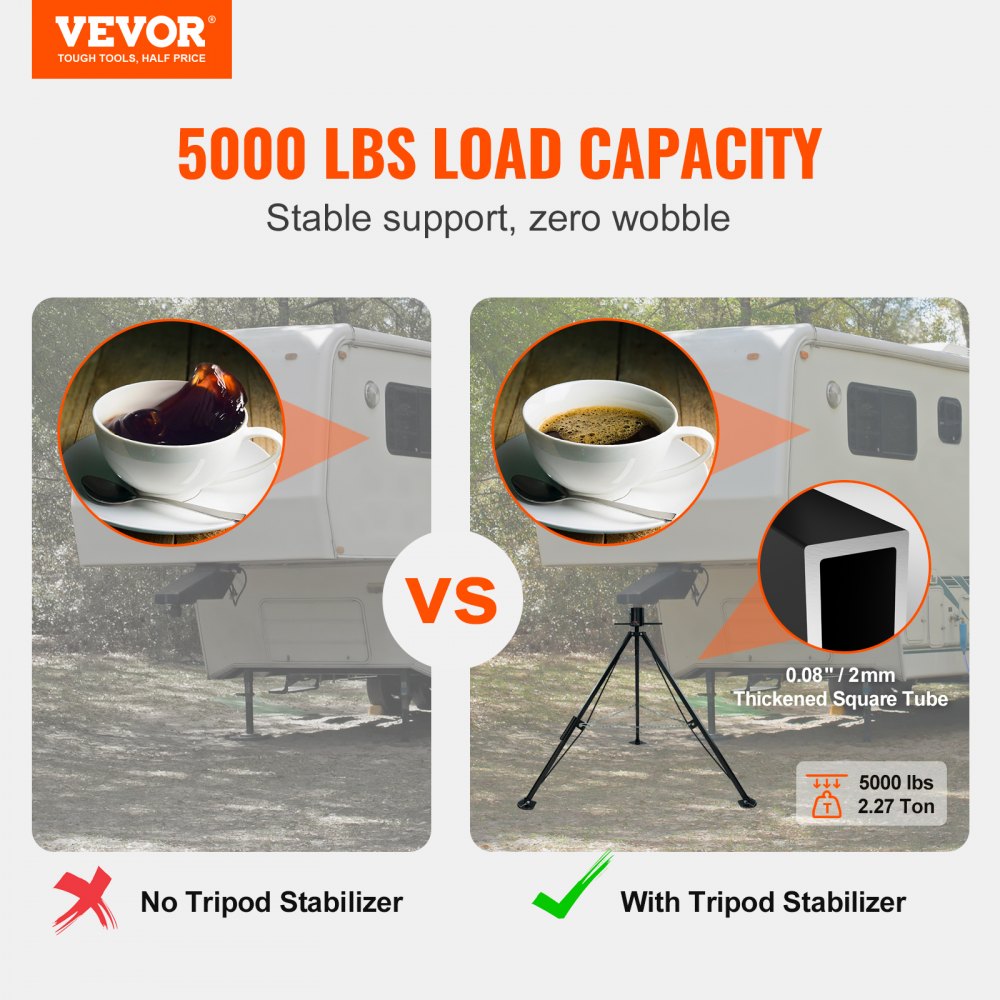 5th Wheel Tripod Stabilizer, 5000 LBS Load Capacity Tripod Fifth Wheel Stabilizer, 35"-57" Adjustable Height RV Gooseneck Stabilizer, Tripod Jack for Fifth-Wheel Trailers, RVs, and Campers