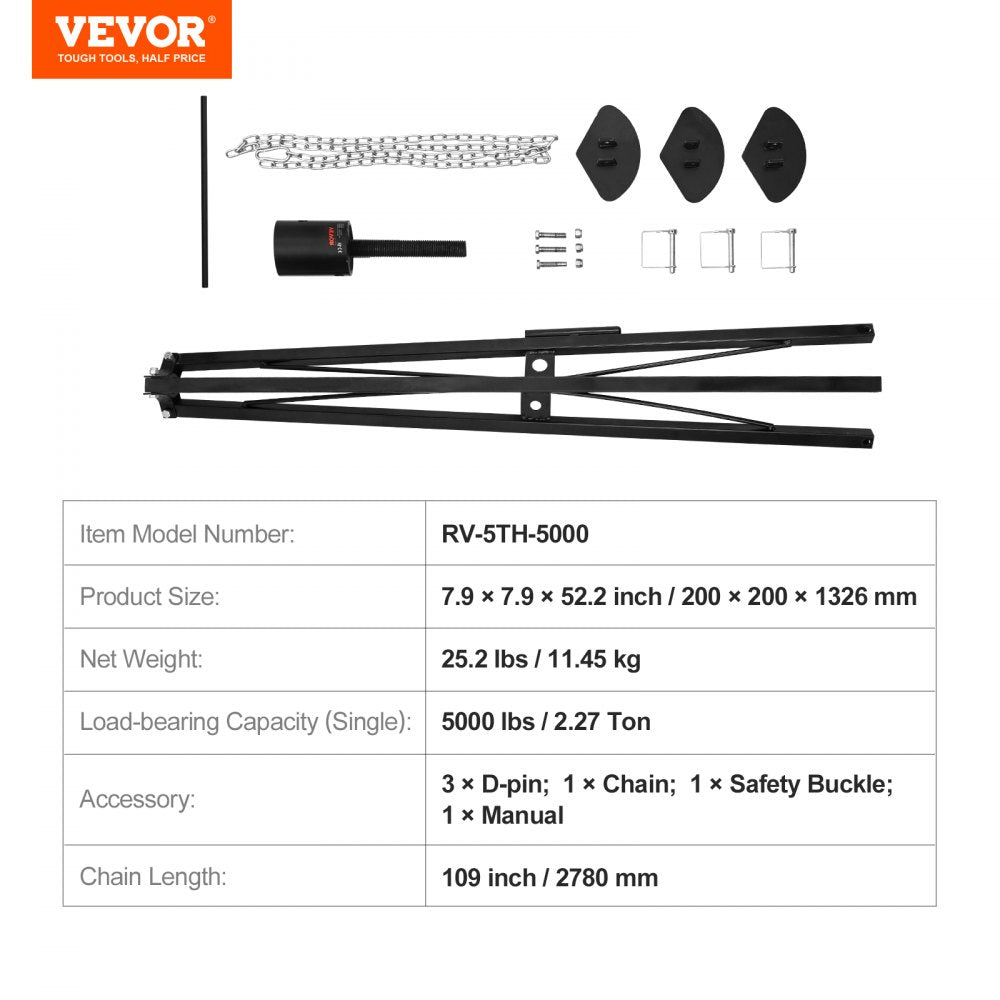 5th Wheel Tripod Stabilizer, 5000 LBS Load Capacity Tripod Fifth Wheel Stabilizer, 35"-57" Adjustable Height RV Gooseneck Stabilizer, Tripod Jack for Fifth-Wheel Trailers, RVs, and Campers
