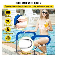 Pool Handrail, 32 x 22.5 Swimming Pool Stair Rail, 304 Stainless Steel Stair Pool Hand Rail Rated 375lbs Load Capacity, Pool Rail with Quick Mount Base Plate, and Complete Mounting Accessories