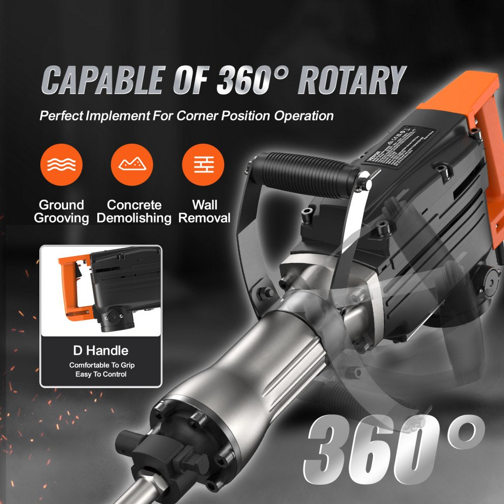 Bostome 2200W electric demolition jack hammer with four chisels and durable metal case.