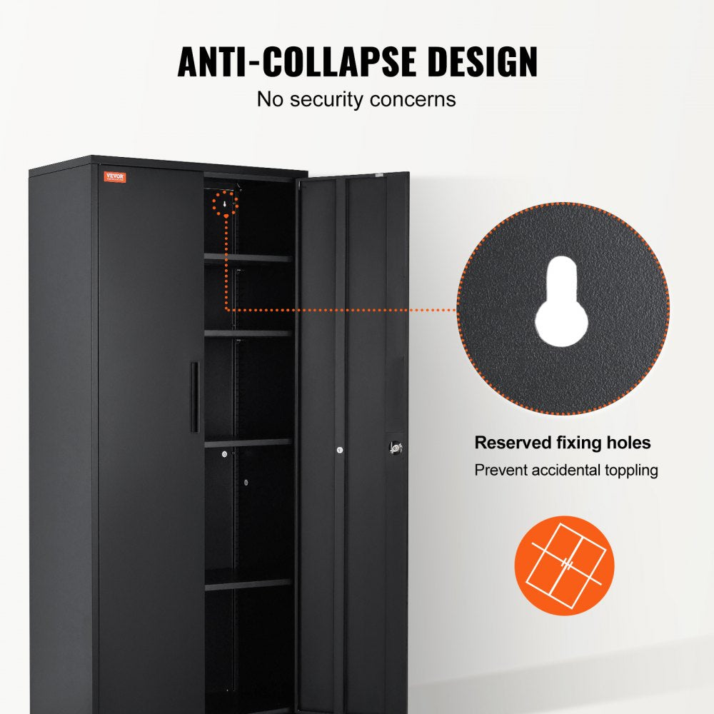 Metal Storage Cabinet, Steel Locking Storage Cabinet with 2 Magnetic Doors and 4 Adjustable Shelves, 71`` Metal Cabinet 200 lbs Capacity per Shelf with 3 Keys, for Office, Home, Garage, Black