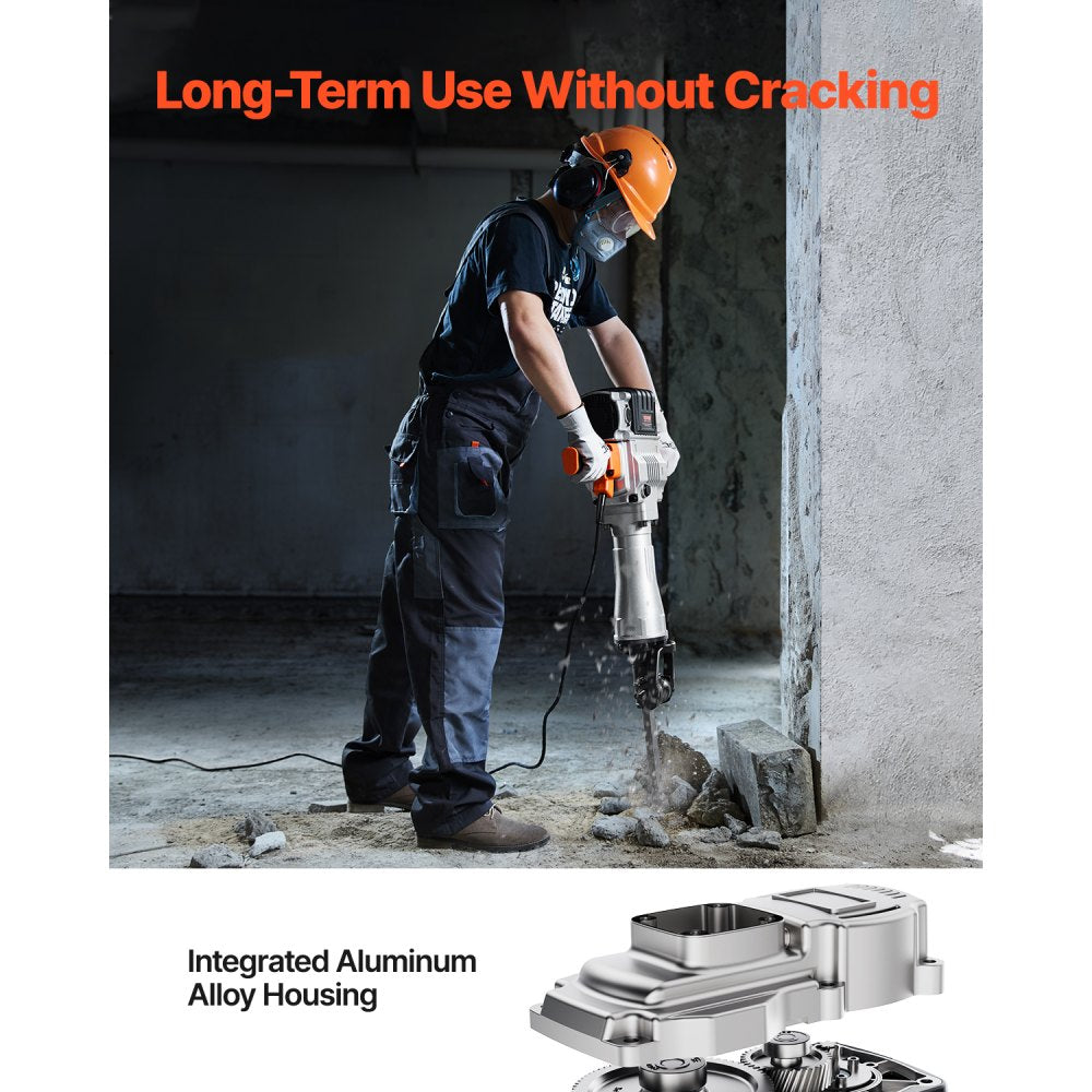 Bostome 2100W Demolition Jack Hammer with two chisels and a T-shaped handle for stability.