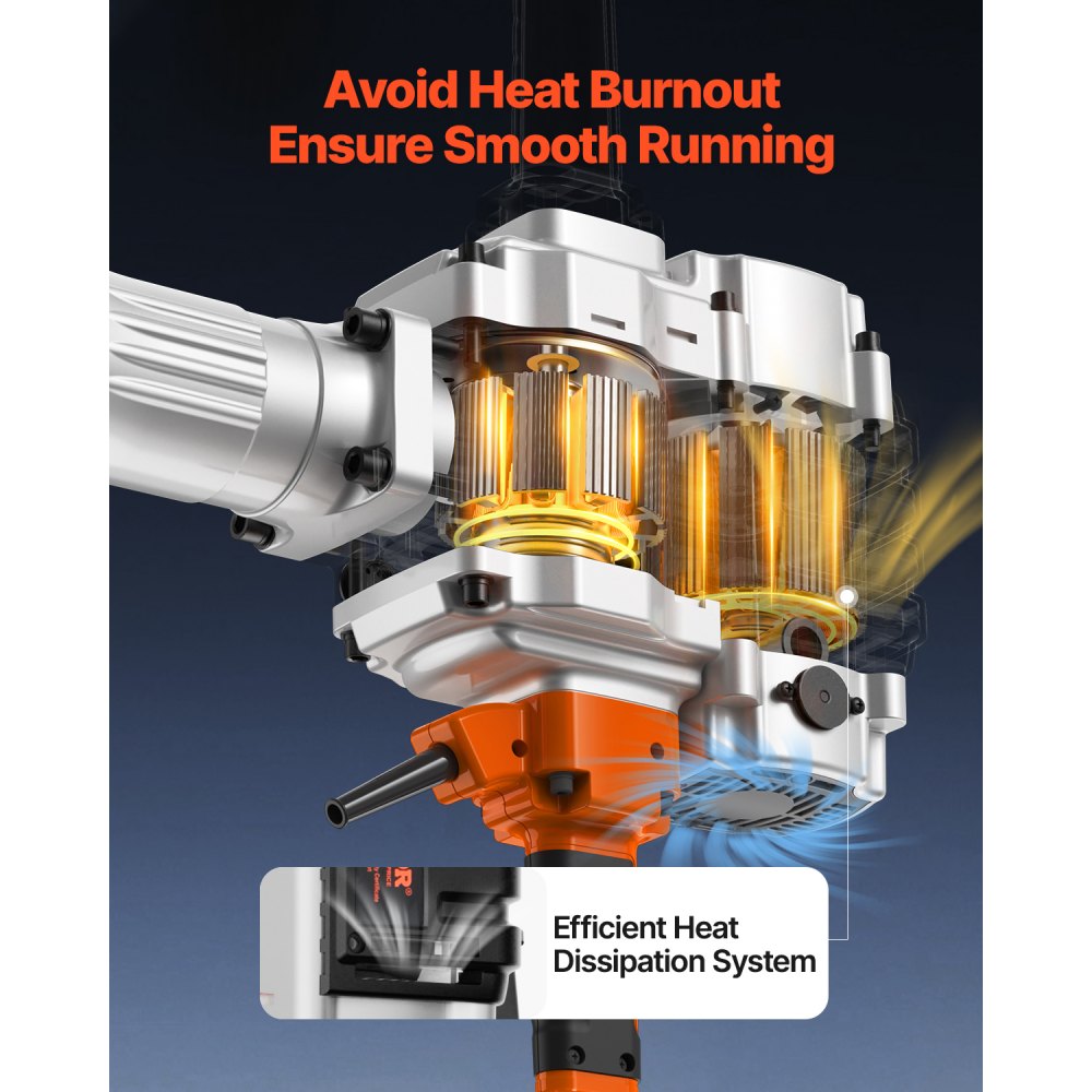 Bostome 2100W Demolition Jack Hammer with two chisels and a T-shaped handle for stability.
