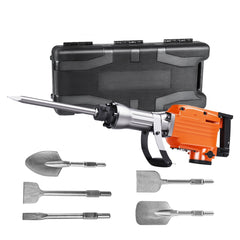 Bostome 2200W electric demolition jack hammer with six chisel bits and a 360° rotary handle.