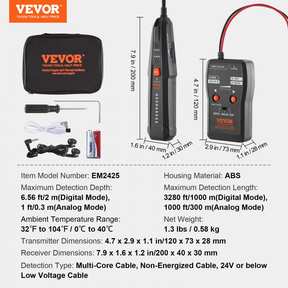 Bostome Underground Cable Locator with dual scanning modes and built-in LED flashlight.