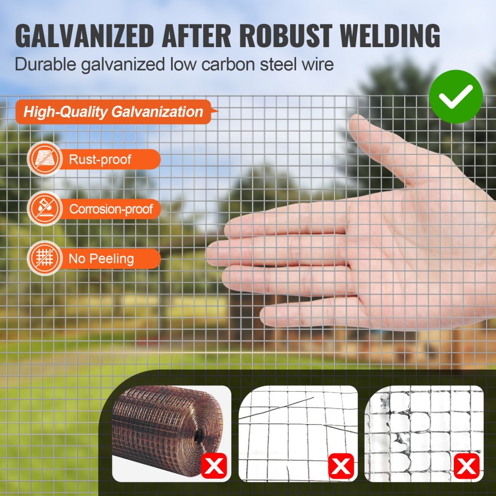 Hardware Cloth, 1/4 inch 36in x 100 ft 23 Gauge, Hot Dipped Galvanized Wire Mesh Roll, Chicken Wire Fencing, Wire Mesh for Rabbit Cages, Garden, Small Rodents
