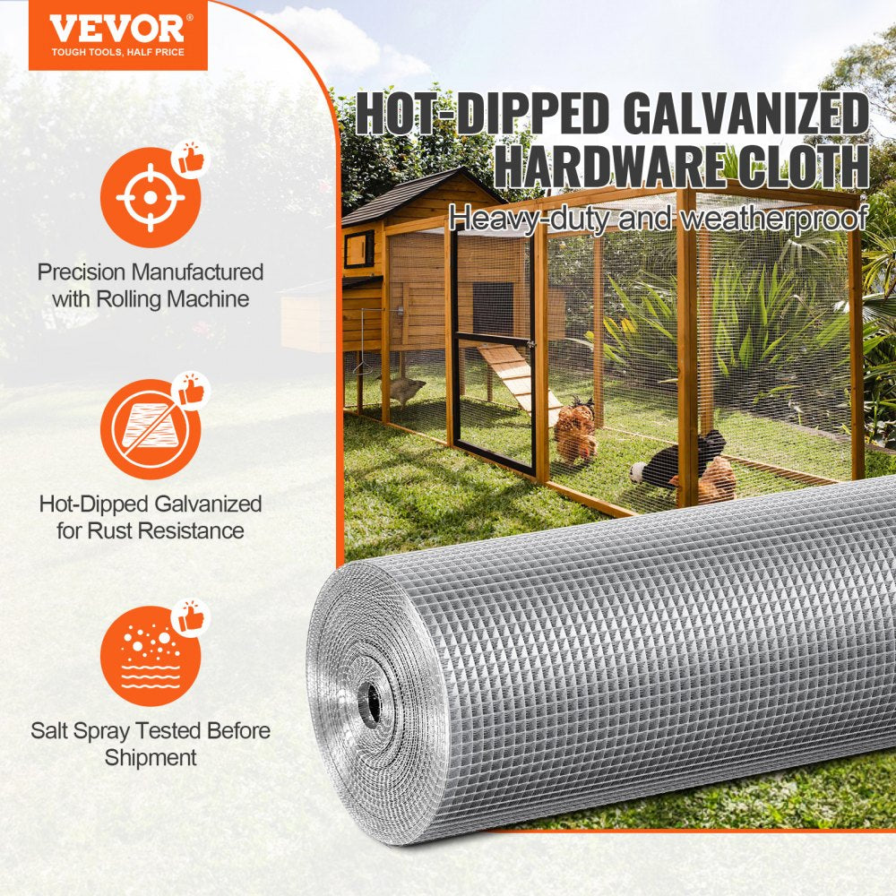 Hardware Cloth, 1/4 inch 36in x 50 ft 23 Gauge, Hot Dipped Galvanized Wire Mesh Roll, Chicken Wire Fencing, Wire Mesh for Rabbit Cages, Garden, Small Rodents
