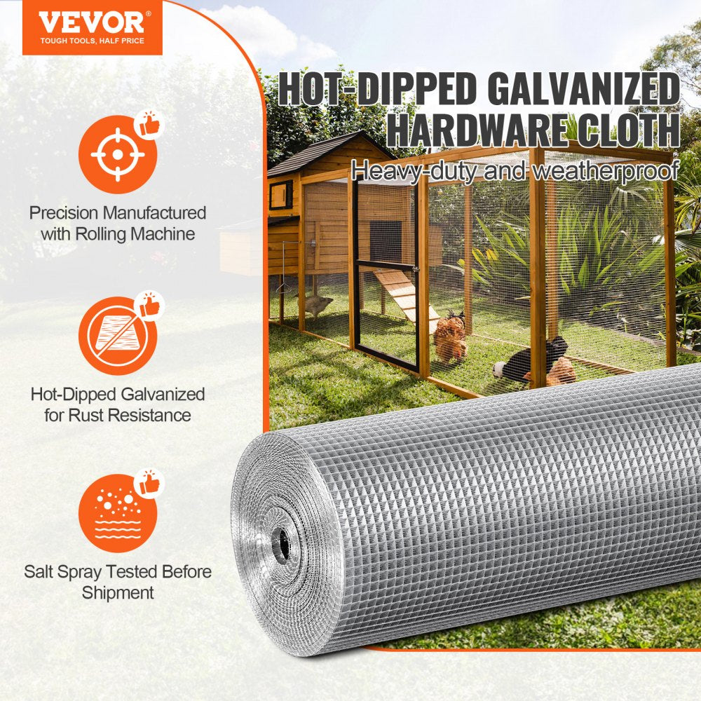 Hardware Cloth, 1/4 inch 48in x 50 ft 23 Gauge, Hot Dipped Galvanized Wire Mesh Roll, Chicken Wire Fencing, Wire Mesh for Rabbit Cages, Garden, Small Rodents