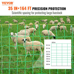 Bostome electric fence netting in green, 35 inches high and 164 feet long for livestock containment.