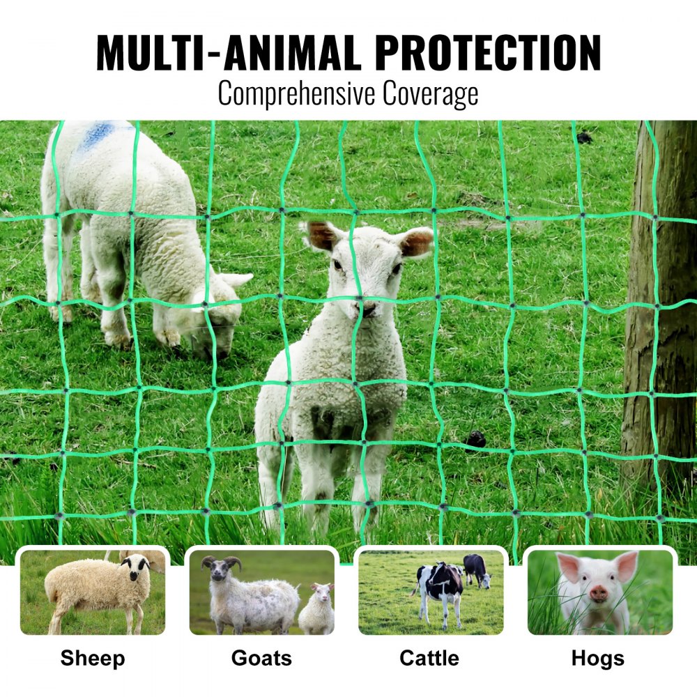 Bostome electric fence netting in green, 35 inches tall and 164 feet long for livestock containment.