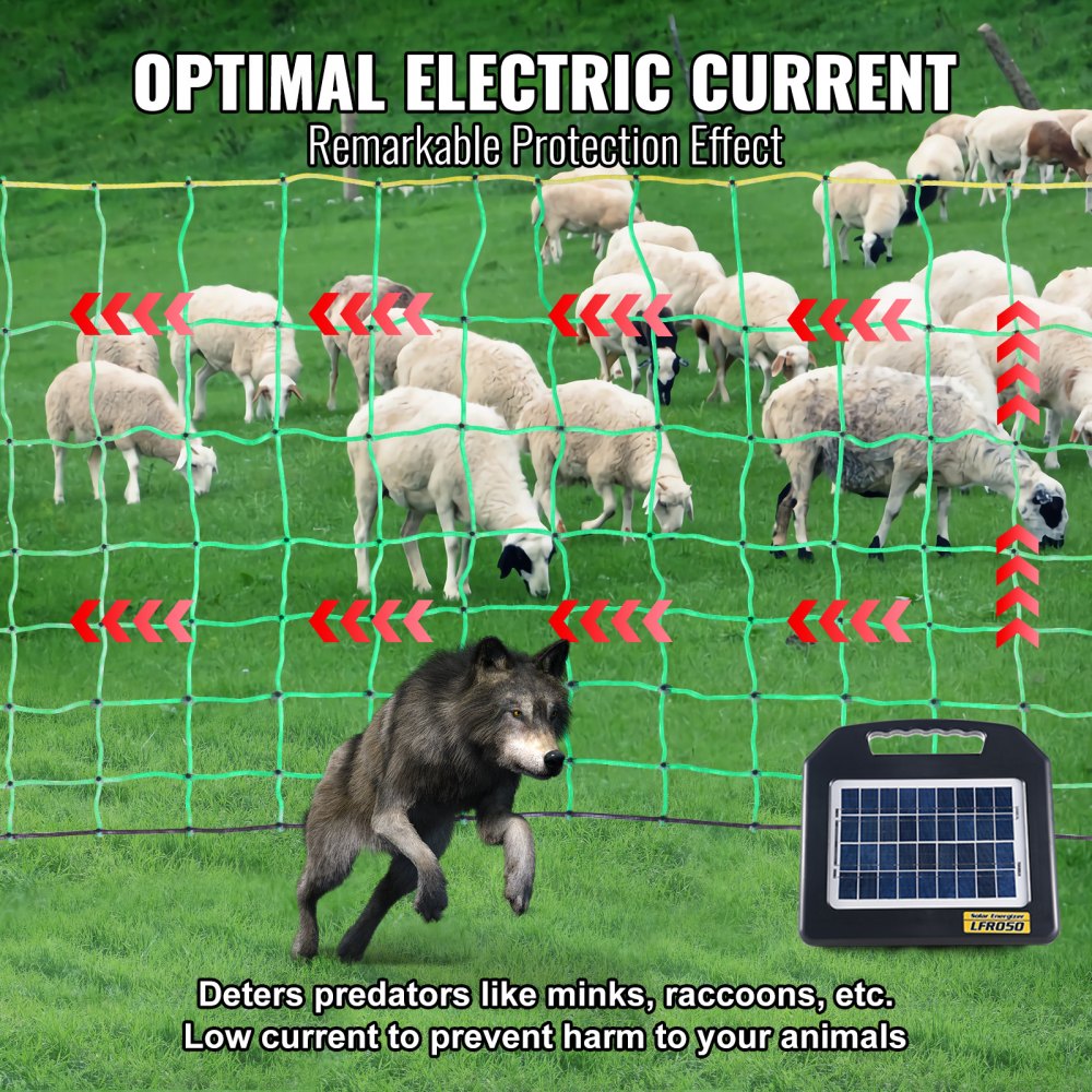 Portable electric fence netting in green, 35 inches high and 164 feet long for livestock containment.