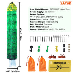 Bostome 42" high electric fence netting with portable mesh and double-spiked fiberglass posts.