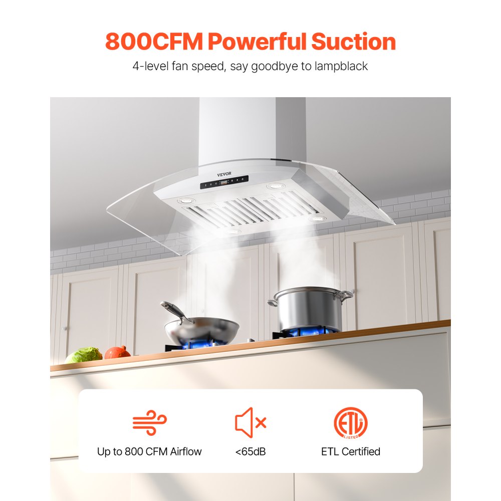 36" Wall Mount Range Hood Ceiling Mount Vent 800CFM Gesture & Touch Control