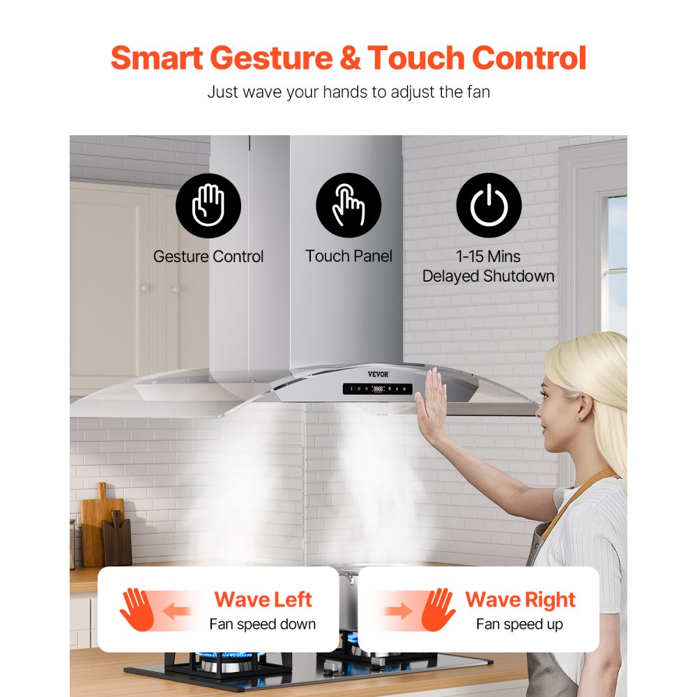 36" Wall Mount Range Hood Ceiling Mount Vent 800CFM Gesture & Touch Control