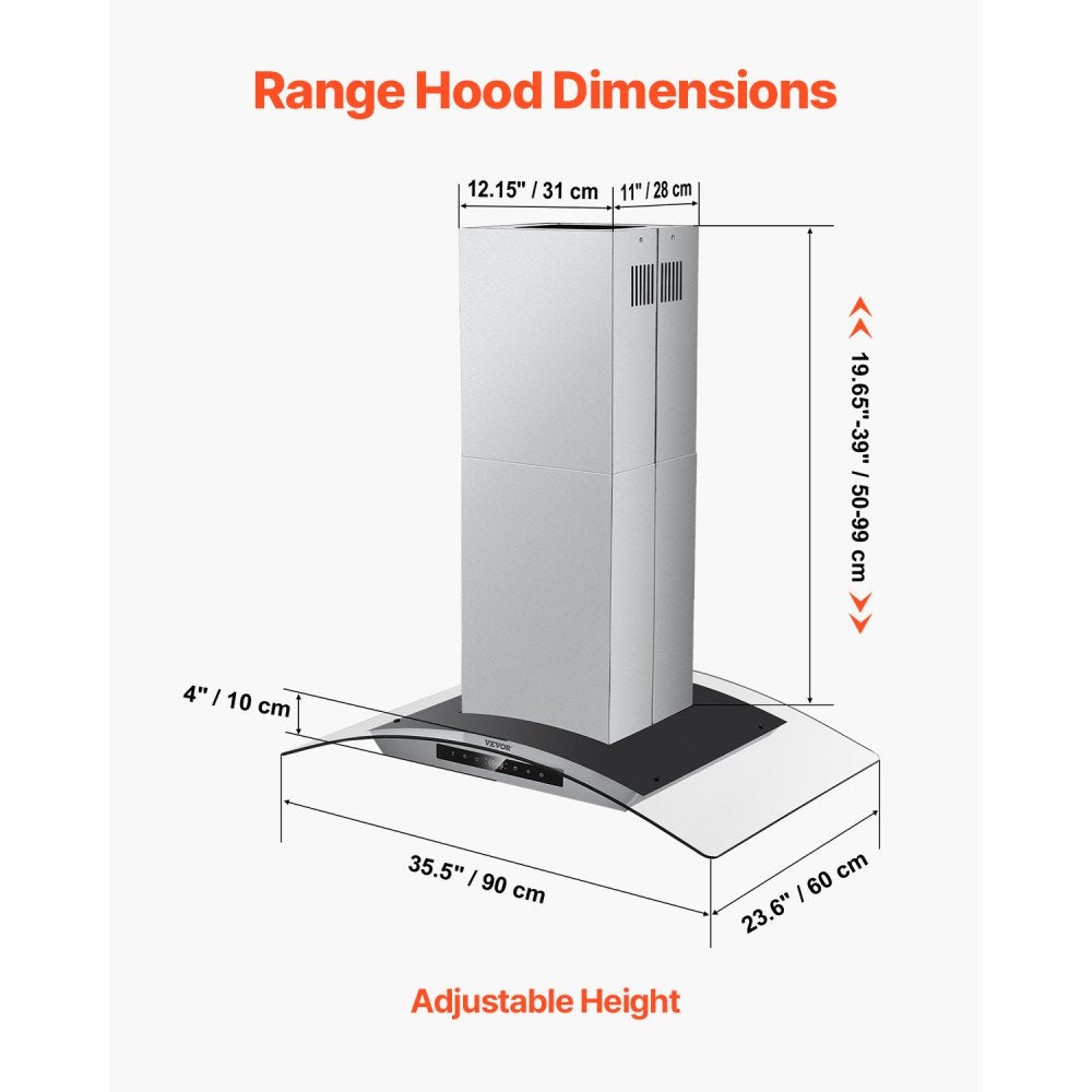 36" Wall Mount Range Hood Ceiling Mount Vent 800CFM Gesture & Touch Control