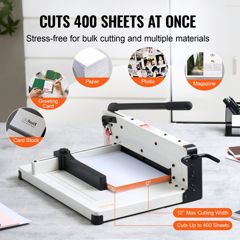 Paper Cutter 12" A4 Guillotine Paper Trimmer 400 Sheet Capacity Metal Base