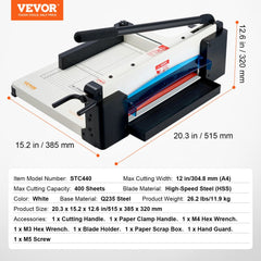 Paper Cutter 12" A4 Guillotine Paper Trimmer 400 Sheet Capacity Metal Base