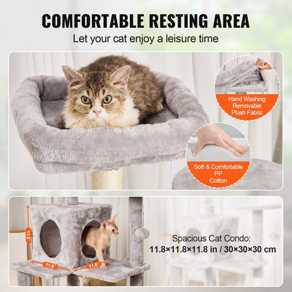 Cat Tree 56.2" Cat Tower with Cat Condo Sisal Scratching Post Light Grey