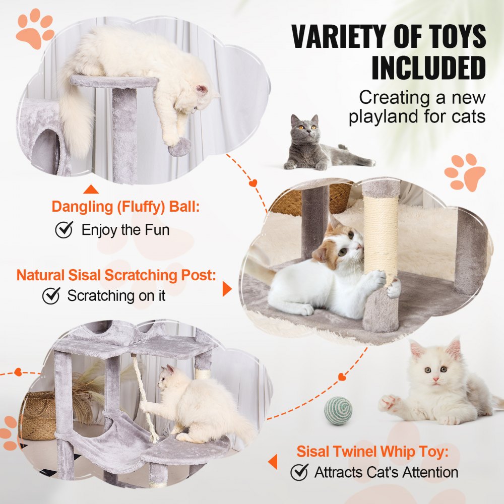 Cat Tree 56.2" Cat Tower with Cat Condo Sisal Scratching Post Light Grey