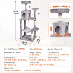 Cat Tree 56.2" Cat Tower with Cat Condo Sisal Scratching Post Light Grey