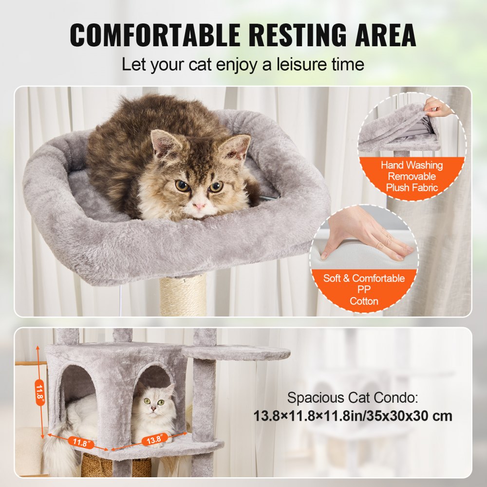 Cat Tree 60.6" Cat Tower with Cat Condo Sisal Scratching Post Light Grey