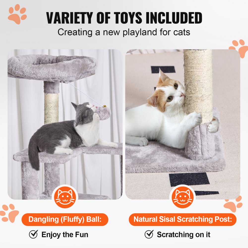 Cat Tree 60.6" Cat Tower with Cat Condo Sisal Scratching Post Light Grey