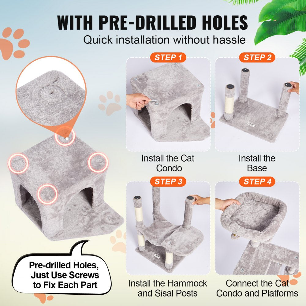 Cat Tree 60.6" Cat Tower with Cat Condo Sisal Scratching Post Light Grey