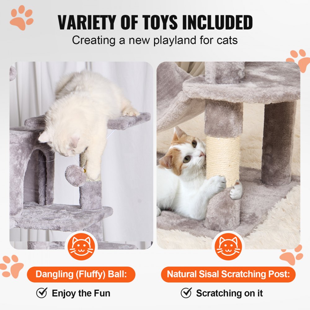 Cat Tree 63" Cat Tower with 2 Cat Condos Sisal Scratching Post Light Grey