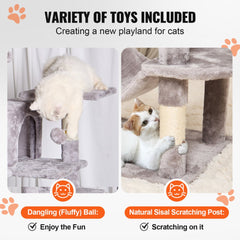Cat Tree 63" Cat Tower with 2 Cat Condos Sisal Scratching Post Light Grey